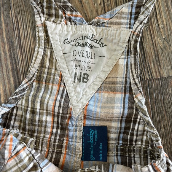 Genuine Baby OshKosh B’gosh Cotton Plaid Shortalls Short Overalls Newborn Tan - Picture 2 of 4